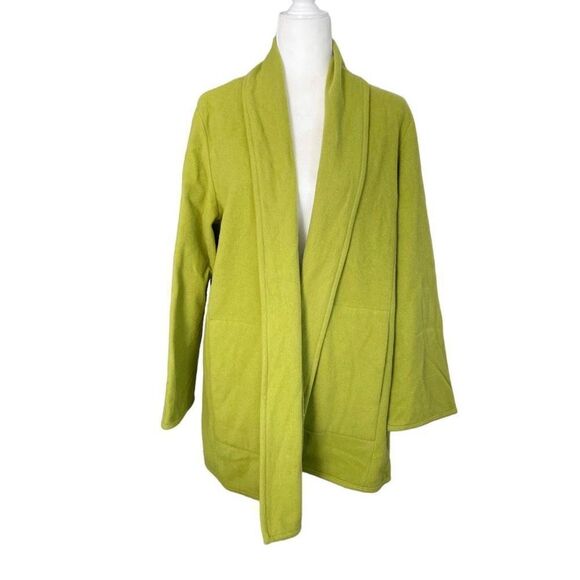 Eileen Fisher Chartreuse Green Wool Coat Open Front Size Medium - Picture 1 of 6